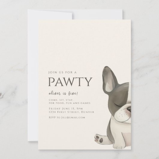 Begleiten Sie uns für einen Pawty French Bulldog z Einladung (Vorderseite)
