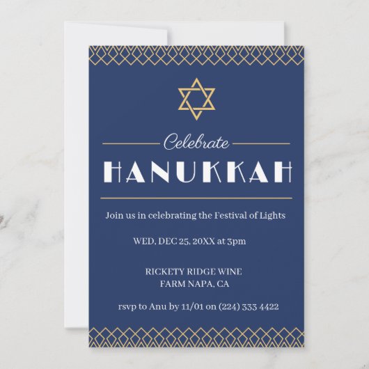 Begleiten Sie uns zu einer fröhlichen Hanukkah-Fei Einladung (Vorderseite)