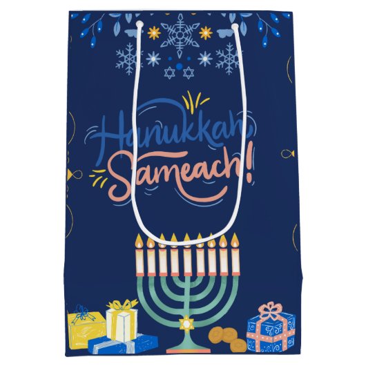Begleiten Sie uns zu einer fröhlichen Hanukkah-Fei Mittlere Geschenktüte (Rückseite)