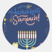 Begleiten Sie uns zu einer fröhlichen Hanukkah-Fei Runder Aufkleber (Vorderseite)