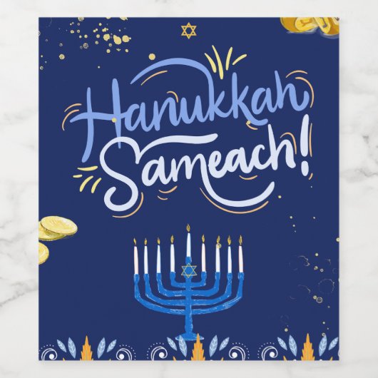 Begleiten Sie uns zu einer fröhlichen Hanukkah-Fei Weinetikett (Einzelnes Label)