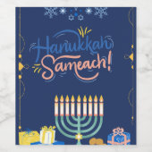 Begleiten Sie uns zu einer fröhlichen Hanukkah-Fei Weinetikett (Einzelnes Label)