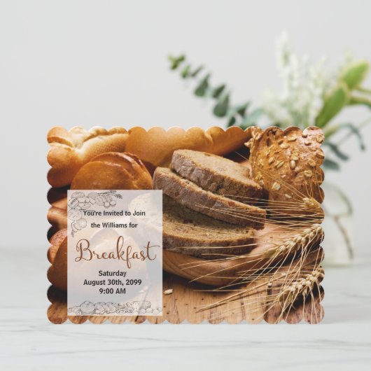 Begleiten Sie uns zum Frühstück Fresh Baked Breads Einladung (Stehend Vorderseite)