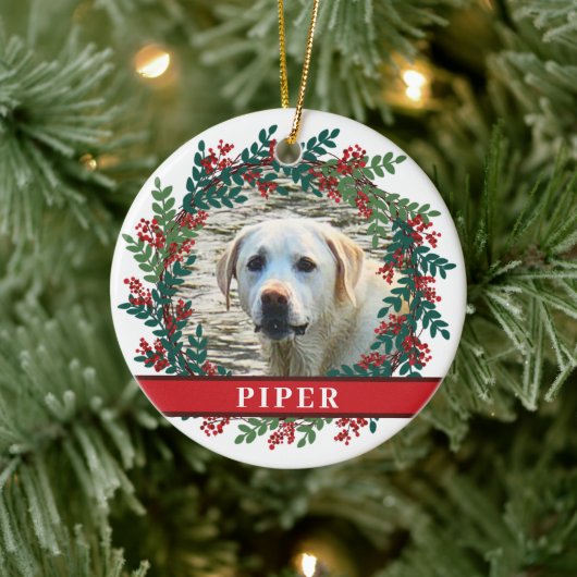 Begleiter Personalisiertes Foto Weihnachtskranz Ke Keramik Ornament (Baum)