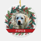 Begleiter Personalisiertes Foto Weihnachtskranz Ke Keramik Ornament (Hinten)