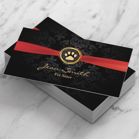 Begleiter sitzend Eleganter Red Ribbon Gold Paw Da Visitenkarte