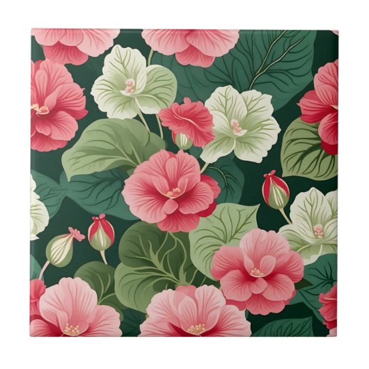 Begonia Floral Pattern Fliese (Vorderseite)