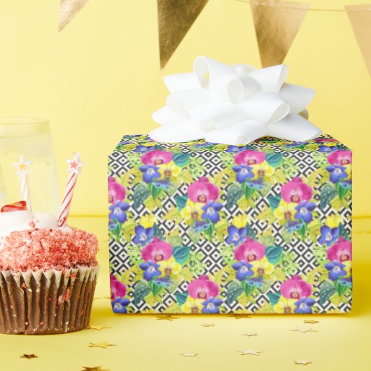 Begonia-Orchidee und Palme-Blätter Geschenkpapier (Geburtstagsparty)