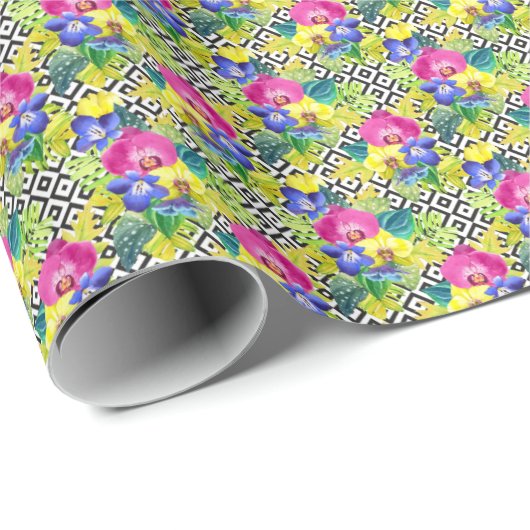 Begonia-Orchidee und Palme-Blätter Geschenkpapier (Rolleneckpunkt)