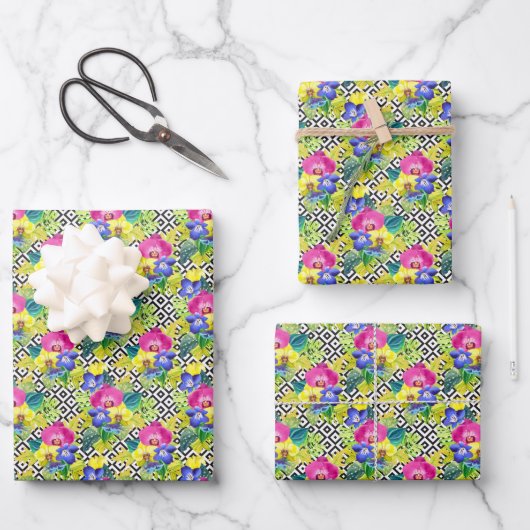 Begonia-Orchidee und Palme-Blätter Geschenkpapier Set (Vorderseite)