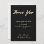 Begräbnis danken Ihnen elegantes Schwarzes und Dankeskarte (Rückseite)