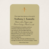 Begräbnis- heilige Erinnerungskarte religiöses (Rückseite)