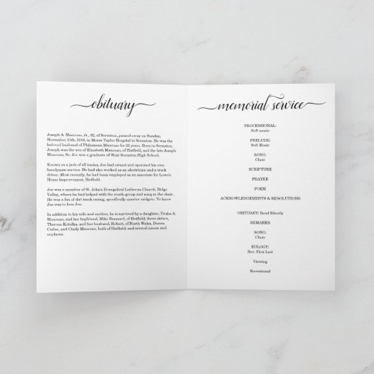 Begräbnis- Programm (Innenseite)