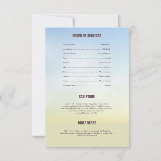 Begräbnis- Programm-Erinnerungskarte Einladung (Rückseite)