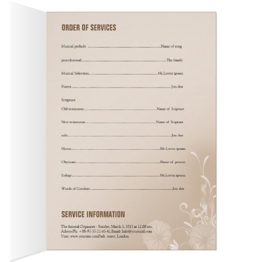 Begräbnis- Programm-Schablone (Innen (Rechts))