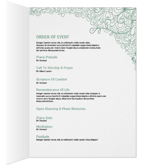 Begräbnis- Programmschablone (Innen (Rechts))