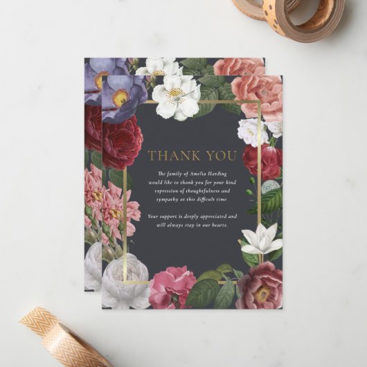 Begräbnisblumengold Dankeschön Karte (Vorderseite/Rückseite Beispiel)