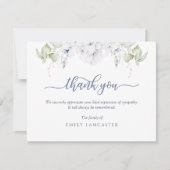 Begräbnisdanken: Weiße Blüte und Grüne Dankeskarte (Vorderseite)