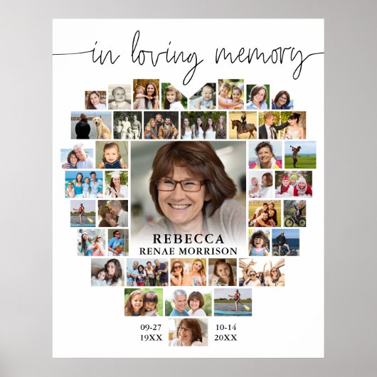 Begräbnisherz 40 Foto Collage Script im Gedächtnis Poster (Vorne)