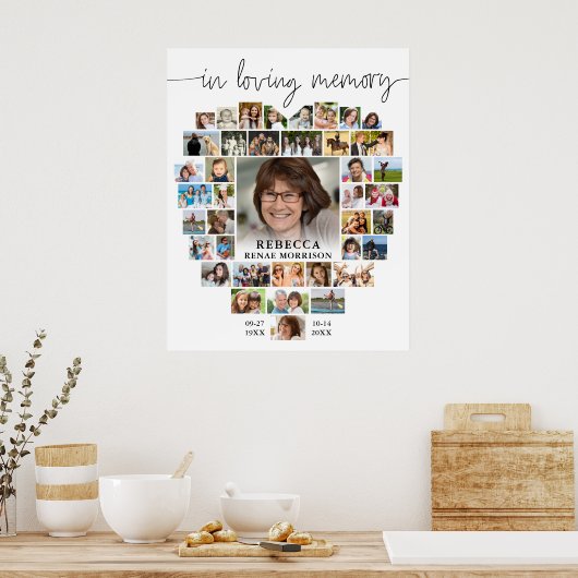 Begräbnisherz 40 Foto Collage Script im Gedächtnis Poster (Küche)