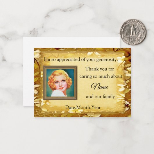 Begräbniskarte mit braunen Blumenrahmen Mitteilungskarte (Vorderseite/Rückseite Beispiel)