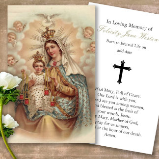 Begräbniskarten für Trauerloss Mary Memorial Gebet