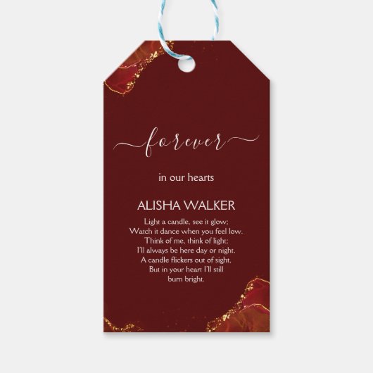 Begräbnismarken für Burgund & Gold Geschenkanhänger (Vorderseite)