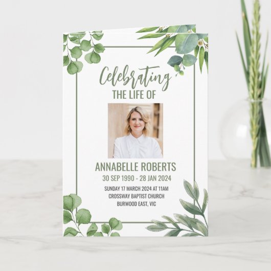 Begräbnisprogramm - Design der Eukalyptus-Blätter Programm (Vorderseite)