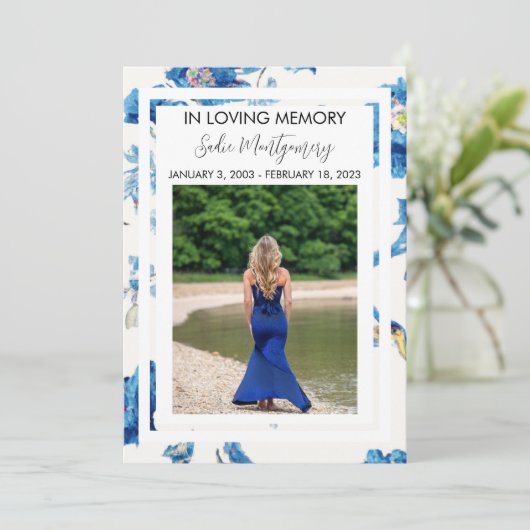 Begräbnisprogramm für Blaue Flora Einladung (Stehend Vorderseite)