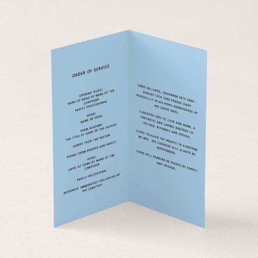 Begräbnisprogramm für Blaue Fotos (Innenseite)