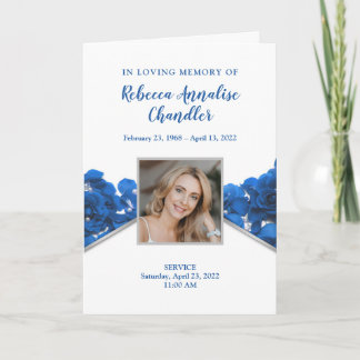 Begräbnisprogramm für Blaue Rose | Memorial Dankeskarte