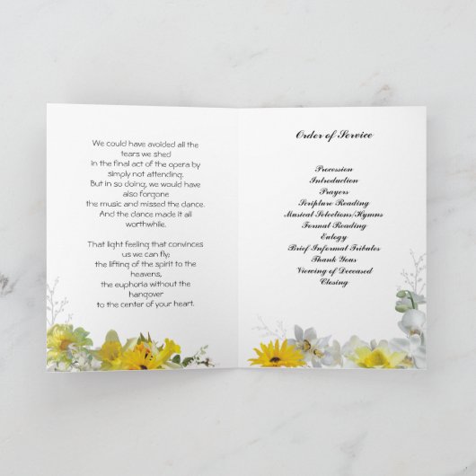 Begräbnisprogramm für Gelbe und Weiße Blume Programm (Innenseite)