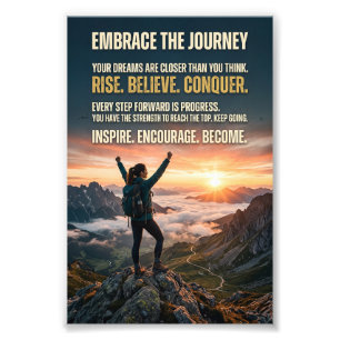 Begrüße Die Reise Motivierender Bergsonnenaufgang Fotodruck