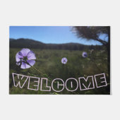 BEGRÜSSEN Blaue Flachs-Blume in Prärie Landschaftl Fußmatte (Vorderseite)