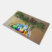 BEGRÜSSEN Halbmondfenster mit grünen Pflanze Fußmatte (Schrägansicht)