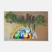 BEGRÜSSEN Halbmondfenster mit grünen Pflanze Fußmatte (Vorderseite)