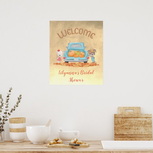 BEGRÜSSEN Herbstthema Bars Kürbiskins Blätter Poster (Küche)