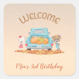 BEGRÜSSEN Herbstthema Bars Kürbiskins Blätter Quadratischer Aufkleber