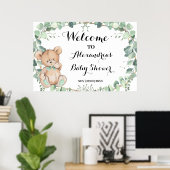 Begrüßen Sie das Greenery Bear Gold Baby Shower Po Poster (Heimbüro)