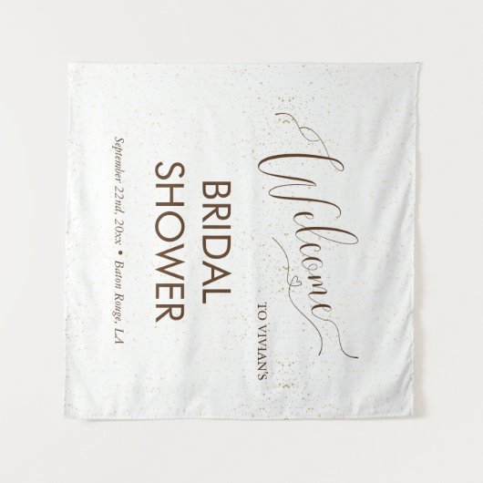 Begrüßen Sie das Minimalistische Gold Dust Brautpa Wandteppich (Vorderseite (Horizontal))