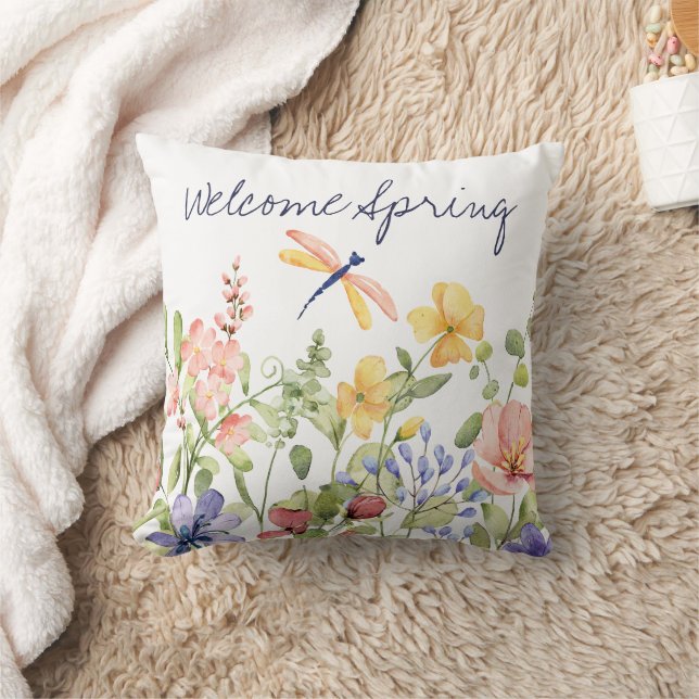 Begrüßen Sie den Frühling mit Wildblumen und Libel Kissen (Decke)