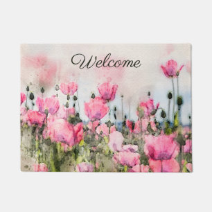 Begrüßen Sie die Blume Floral Aquarell Pink Poppy Fußmatte