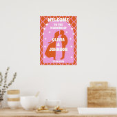 Begrüßen Sie die fröhliche rosa Orange Retro Boho  Poster (Küche)