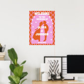 Begrüßen Sie die fröhliche rosa Orange Retro Boho  Poster (Heimbüro)