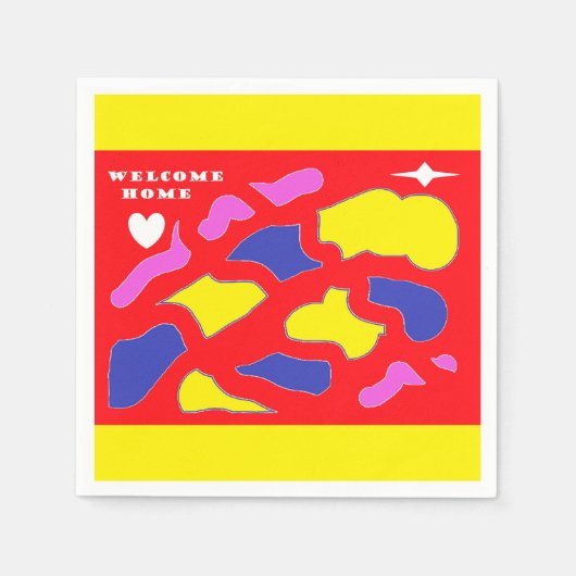 Begrüßen Sie die rot-gelbe Zuhause, die für Sie en Serviette (Vorderseite)