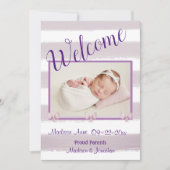Begrüßen Sie Lila Foto-Skript für die Geburtshilfe Ankündigung (Vorderseite)