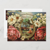 Begrüßung am Geburtstag mit Rose Postkarte (Vorne/Hinten)