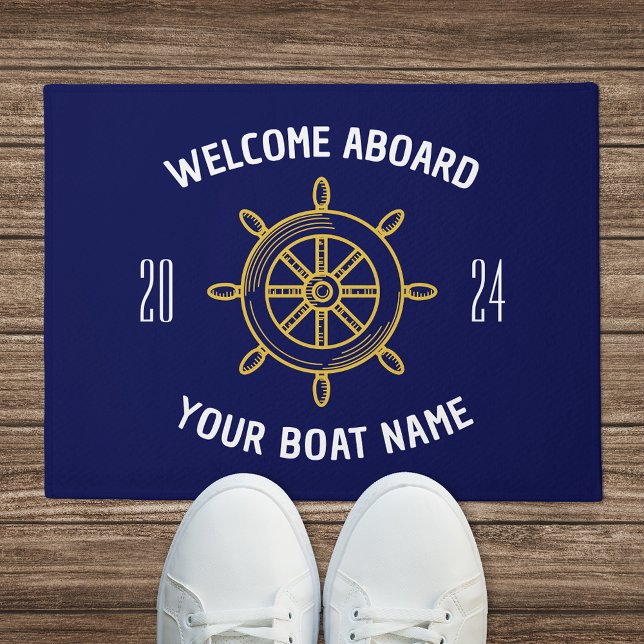 Begrüßung an Bord Geschenkbootbesitzer Navy Blue G Fußmatte (Von Creator hochgeladen)