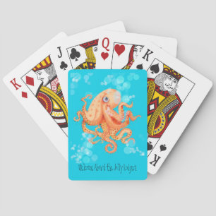 Begrüßung an Bord niedlichen Orangenoktopus Spielkarten