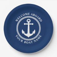 Begrüßung an Bord Schiff Name Sea Anchor Navy Blue